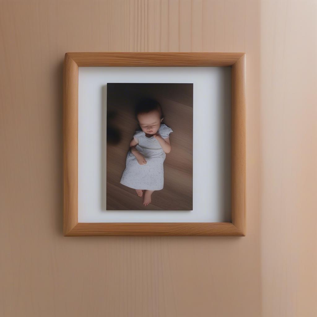 Close-up of a wooden magnetic frame holding a photo