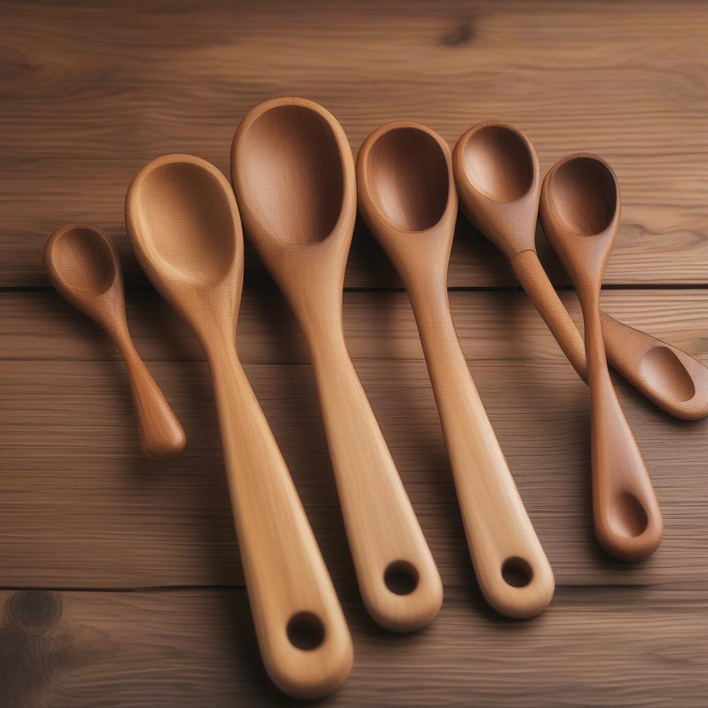 Wooden Measuring Spoons Set on Rustic Table