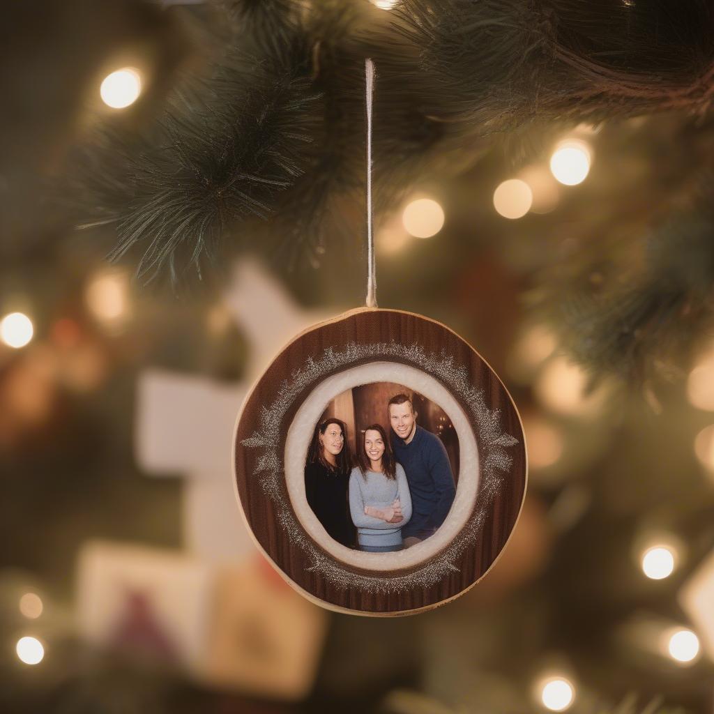 Rustic Wooden Photo Christmas Ornament