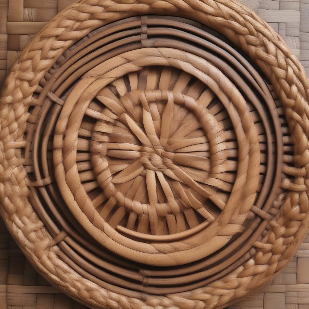 Large Wooden Plaque with Wicker and Rattan Accents