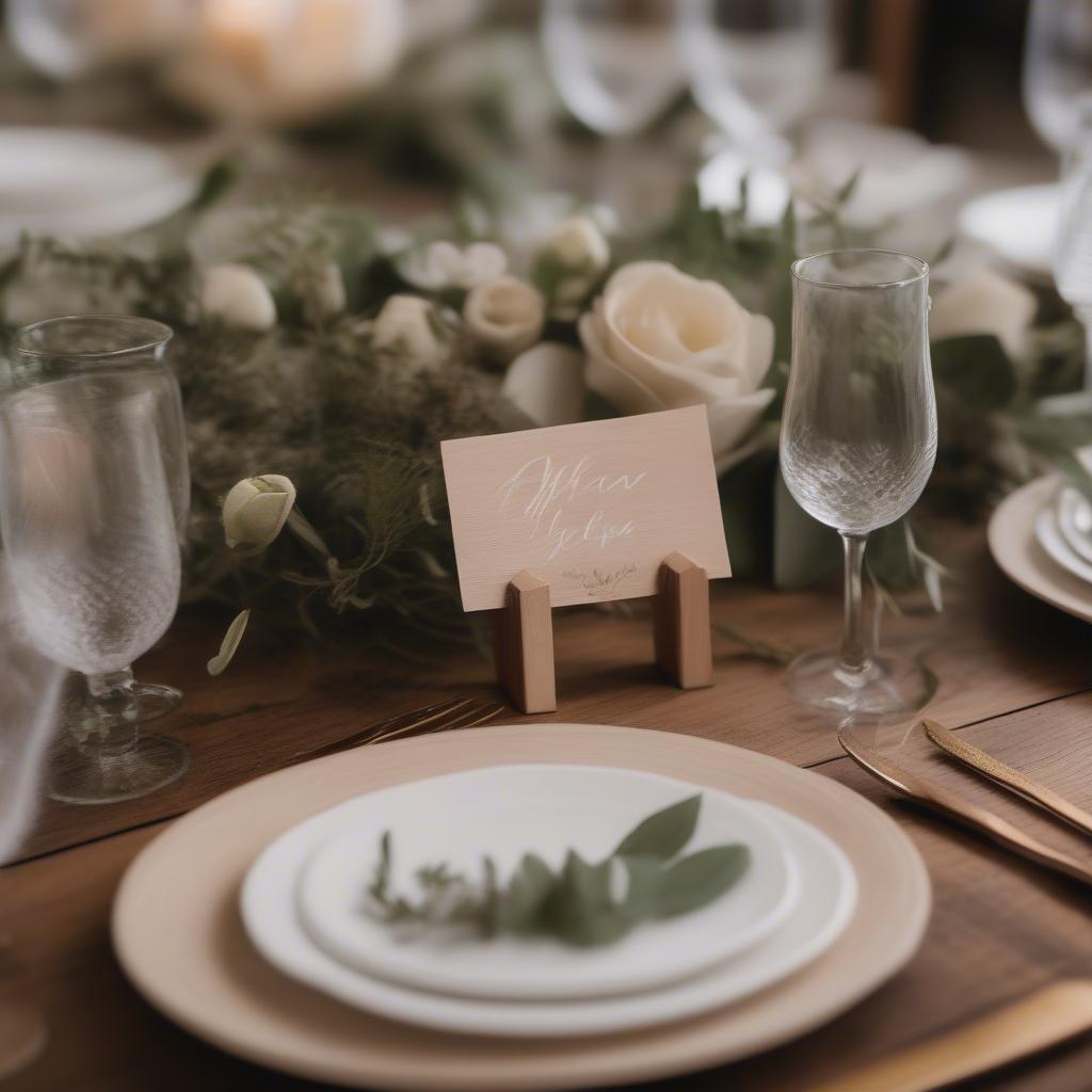 Rustic Wedding Table Setting with Wooden Card Holders