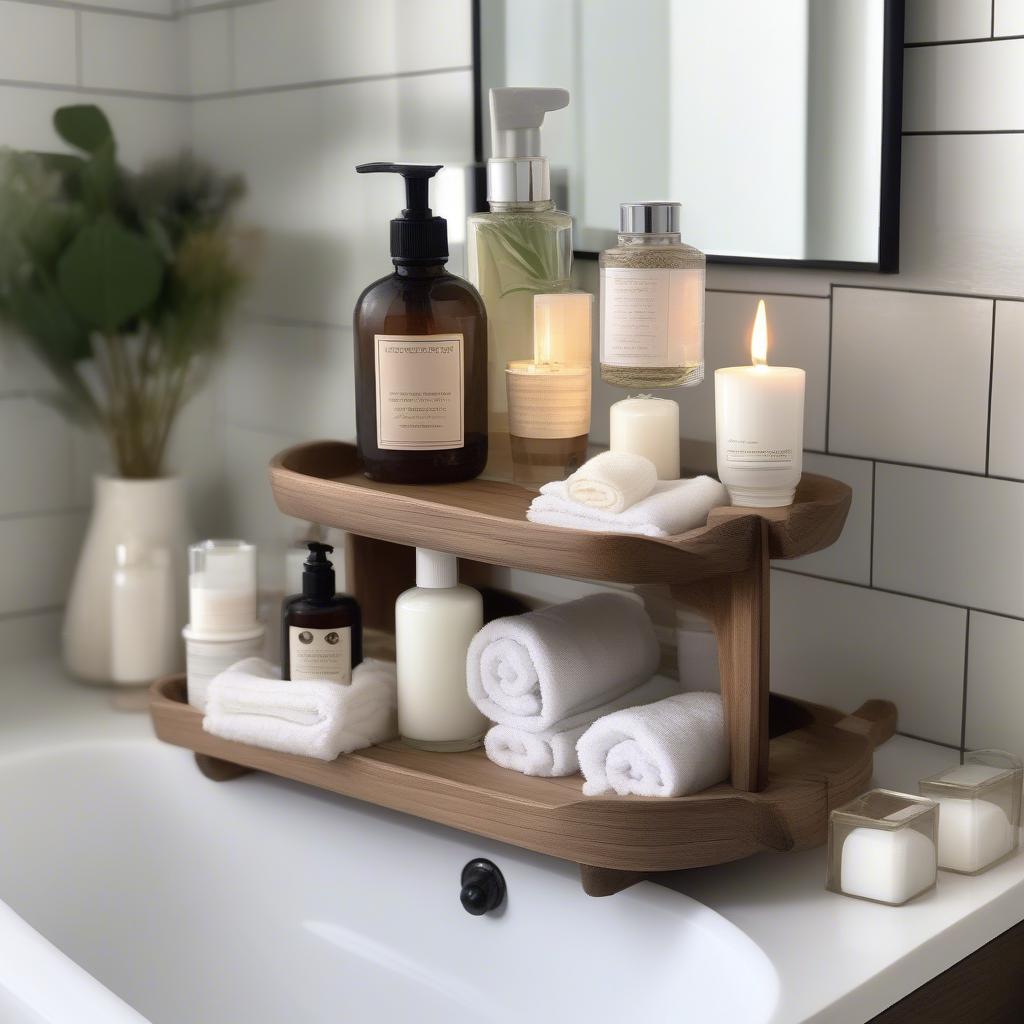 Wooden Tiered Tray Bathroom Organization