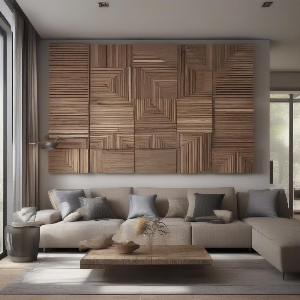 Wooden Wall Art in Modern Living Room