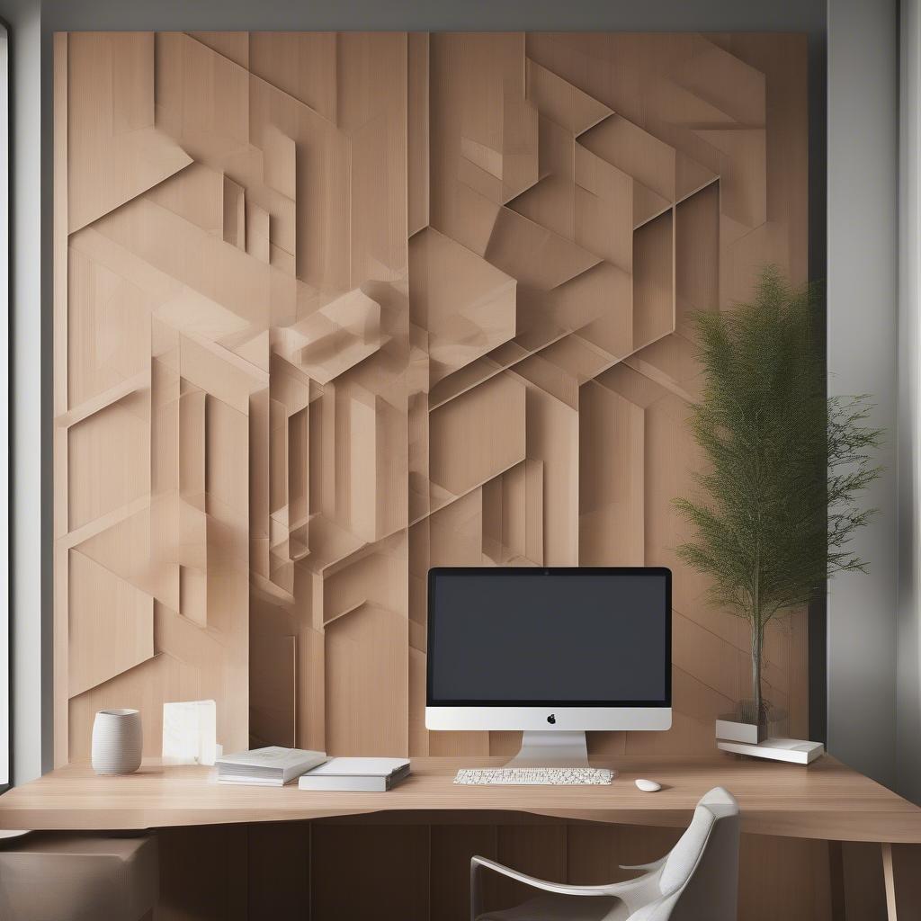 Wooden wall hanging adding a modern touch to an office space