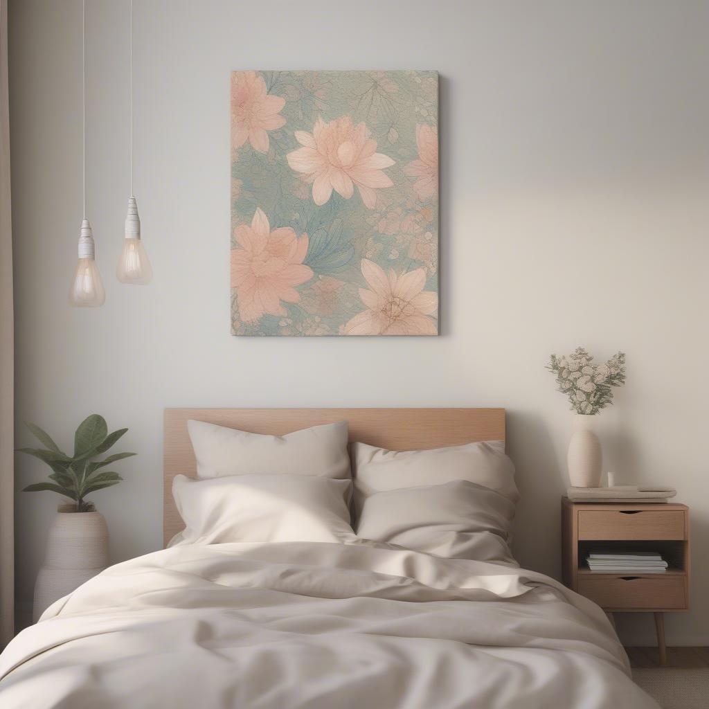 Small wood canvas with delicate floral patterns ideal for a bedroom