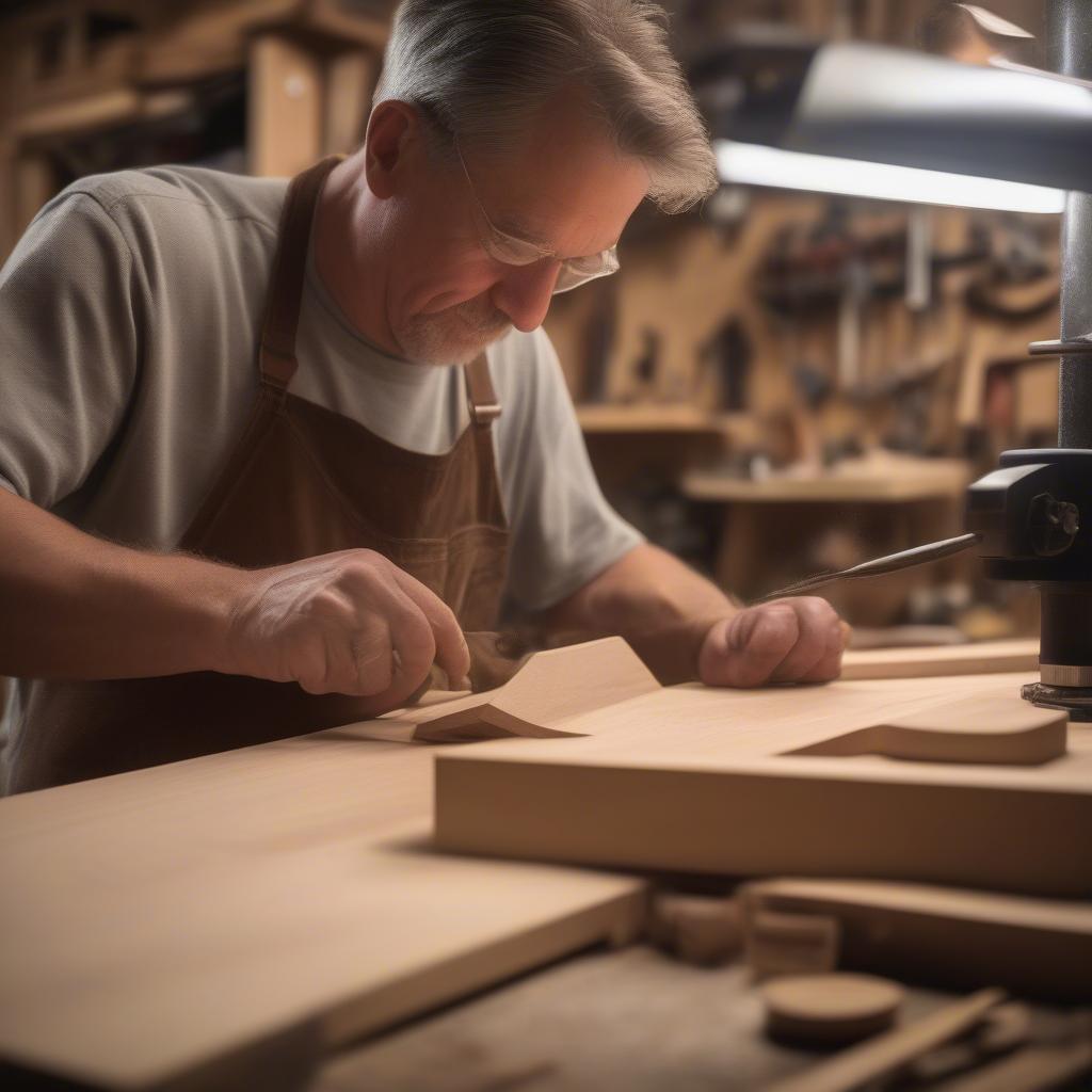 Woodworker Creating a Custom Sign in a Small Shop