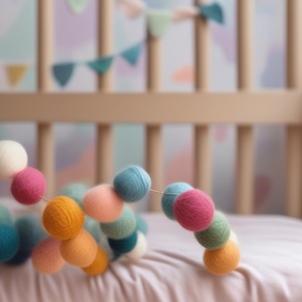 Wool Ball Garland in a Baby Nursery