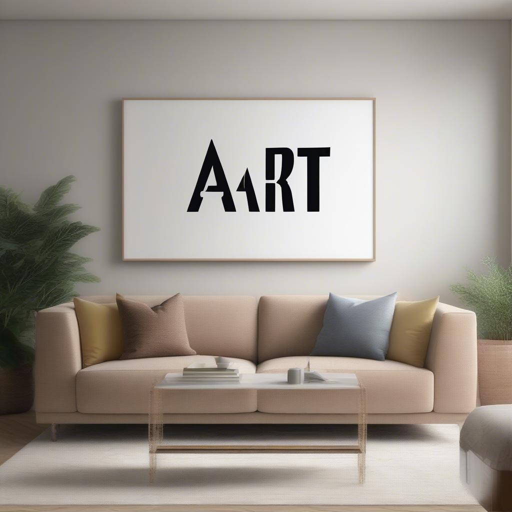 Word art decor in a modern living room setting.