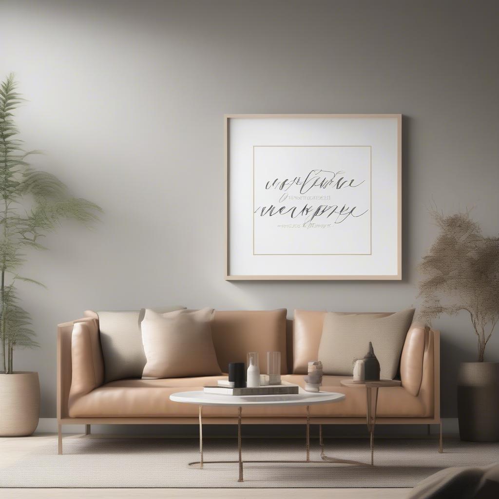 Calligraphy Word Artwork in a Living Room Setting