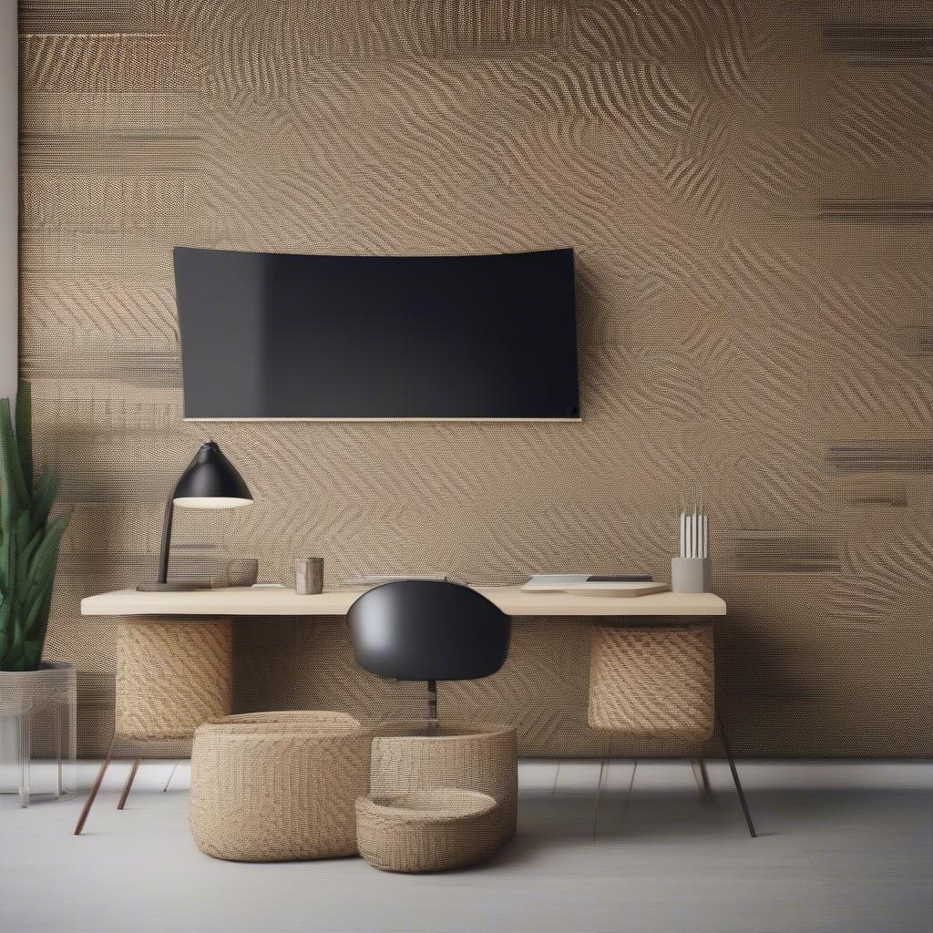 Woven office wall art with a geometric pattern