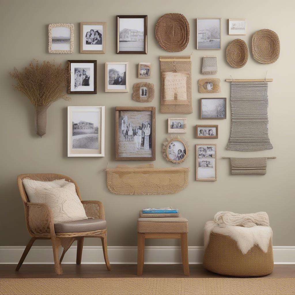 Woven Wall Art and Canvas Prints: Examples of a gallery wall featuring a combination of woven wall art and personalized canvas prints, creating a cohesive and personalized look.