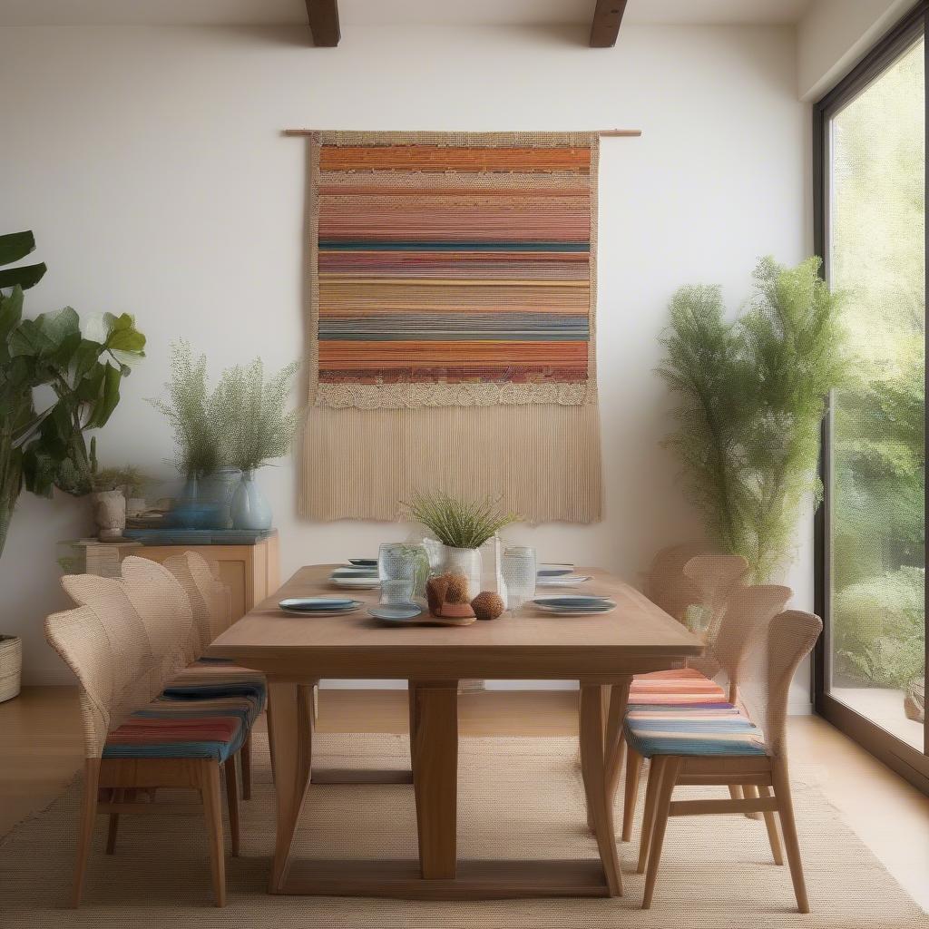 Woven Wall Decor in a Bright Dining Area