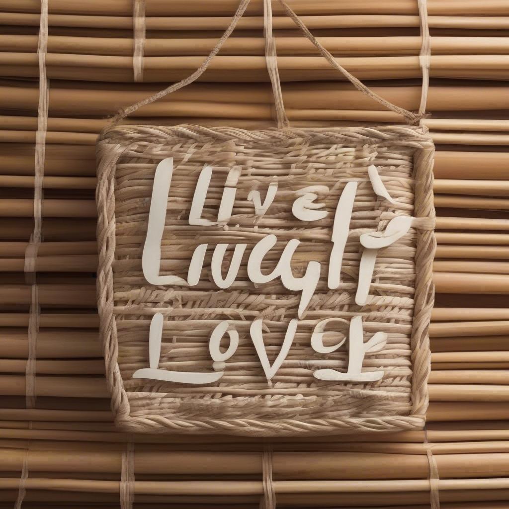 Woven wall decor featuring inspirational quotes woven into wicker and rattan.