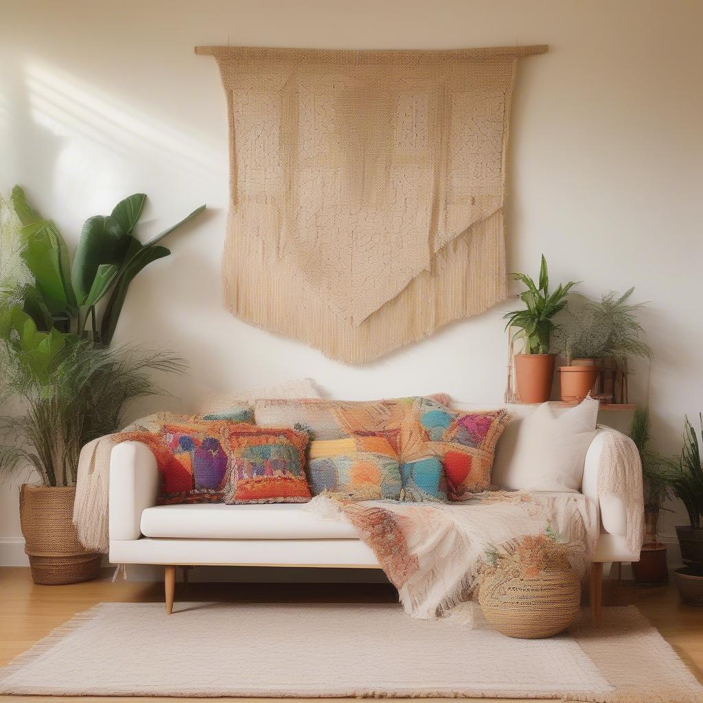 Woven Wall Hanging in Bohemian Living Room