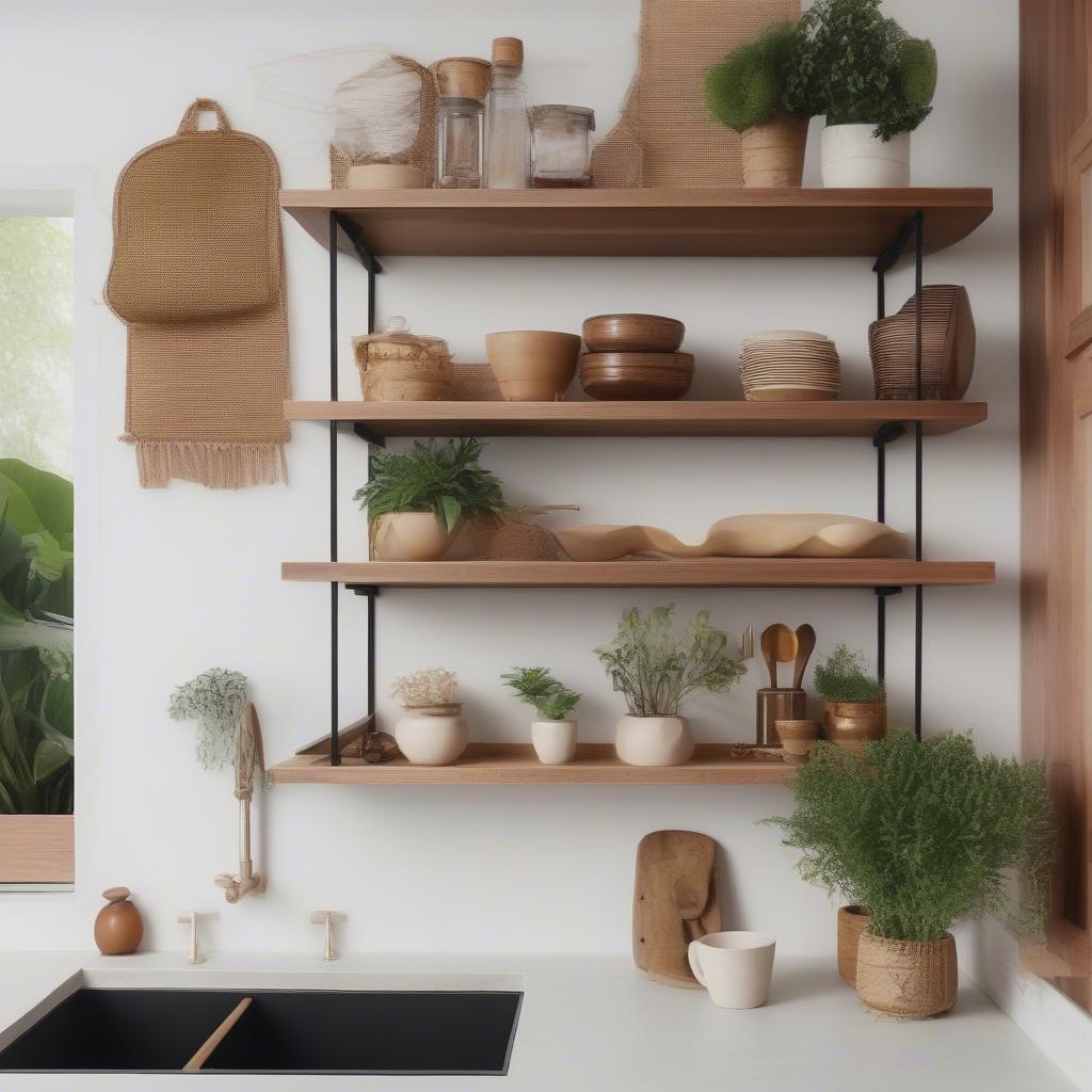 Woven Wall Shelves in a Kitchen