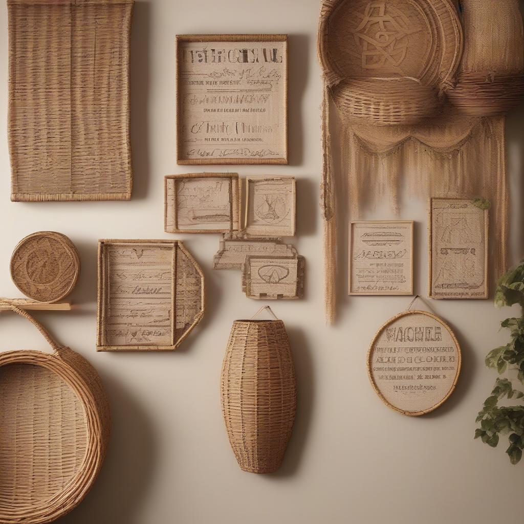 Woven wicker signs wall decor adds a touch of rustic charm