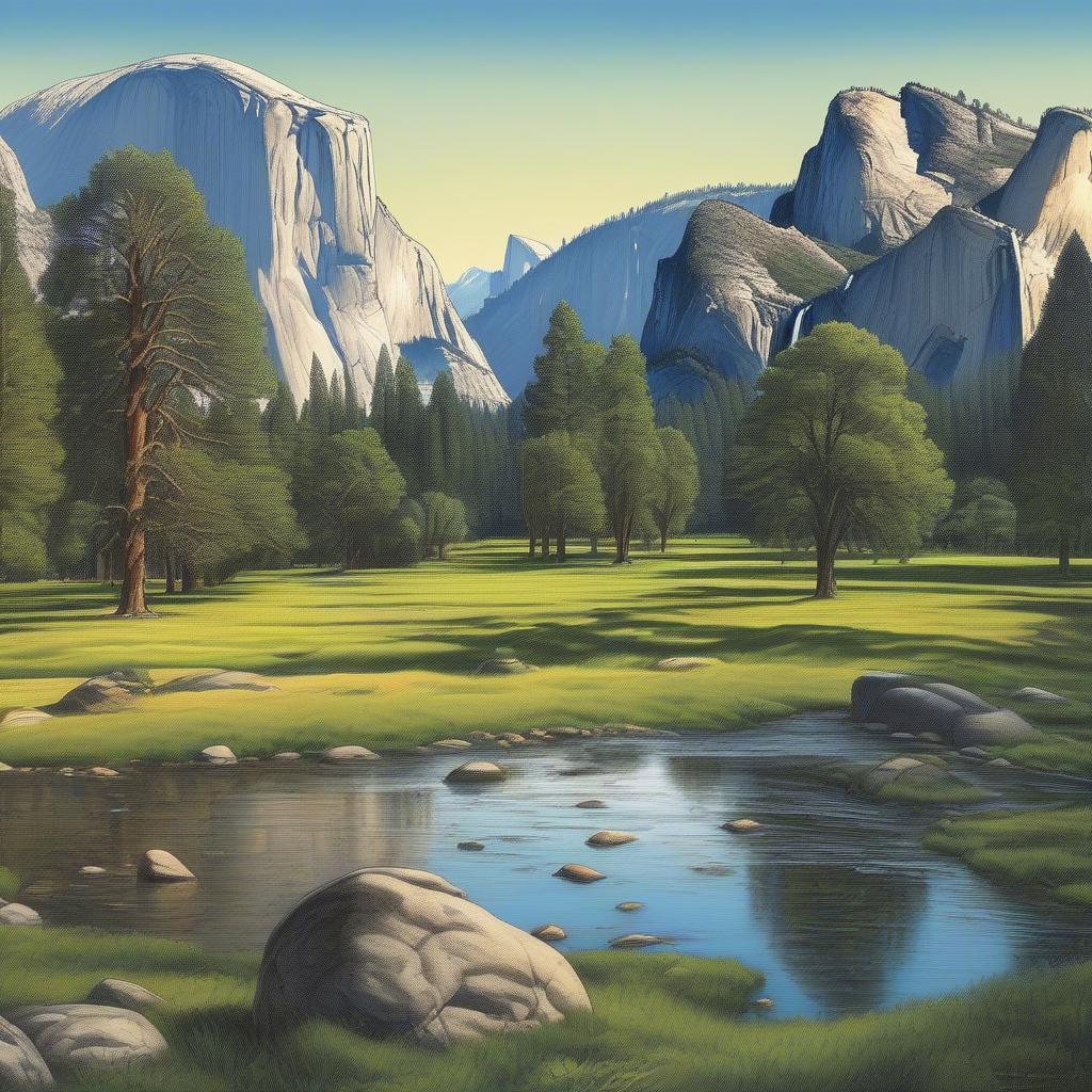 Yosemite Valley Lithograph Depicting Half Dome and El Capitan