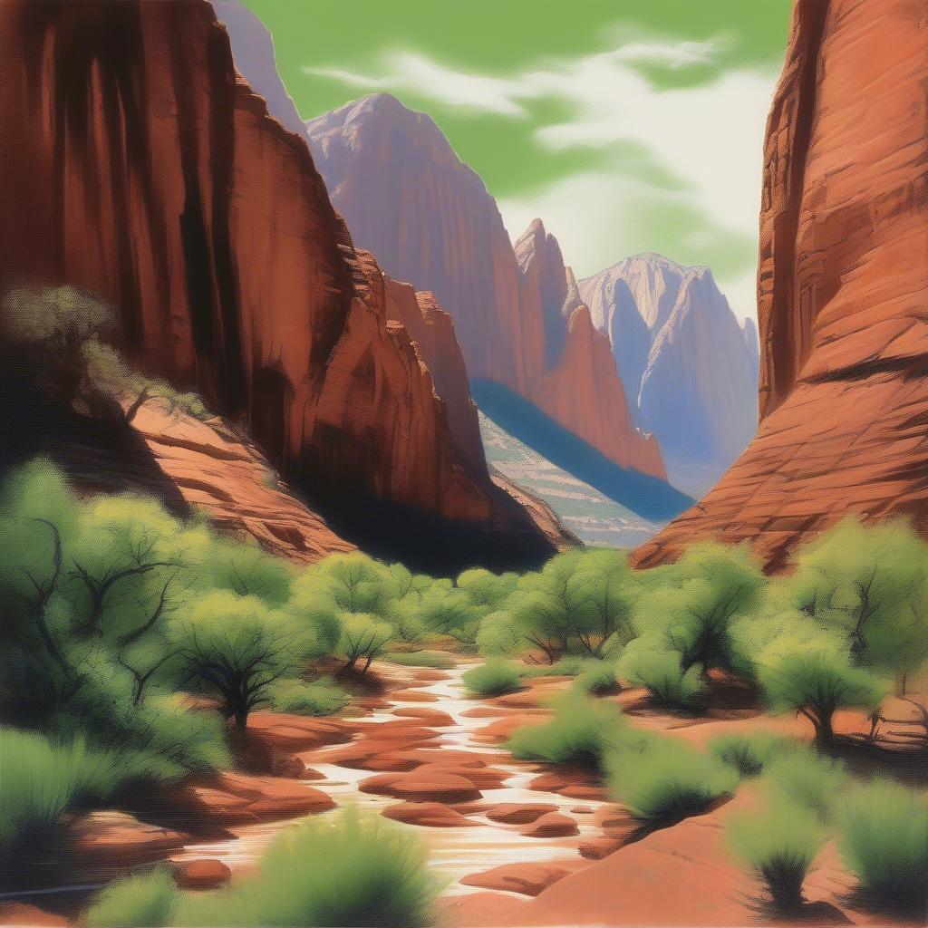 Zion National Park Lithograph Featuring Desert Landscape